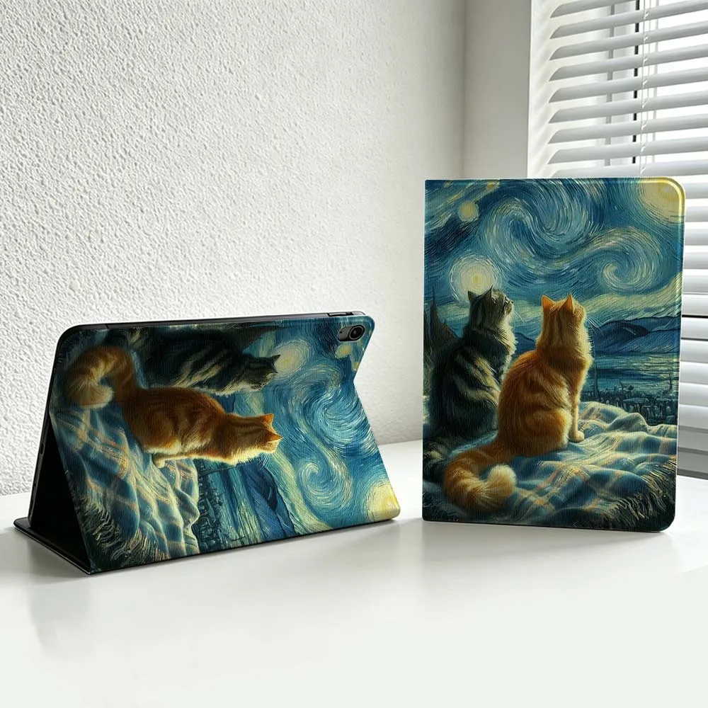 Van Gogh-Style Art Cartoon Cat Cover For iPad Pro Air mini 7 6 5 4 3 2 1 9gen M5 M4 11th 10th A17 Pro A16 Soft Inch Tablet Case