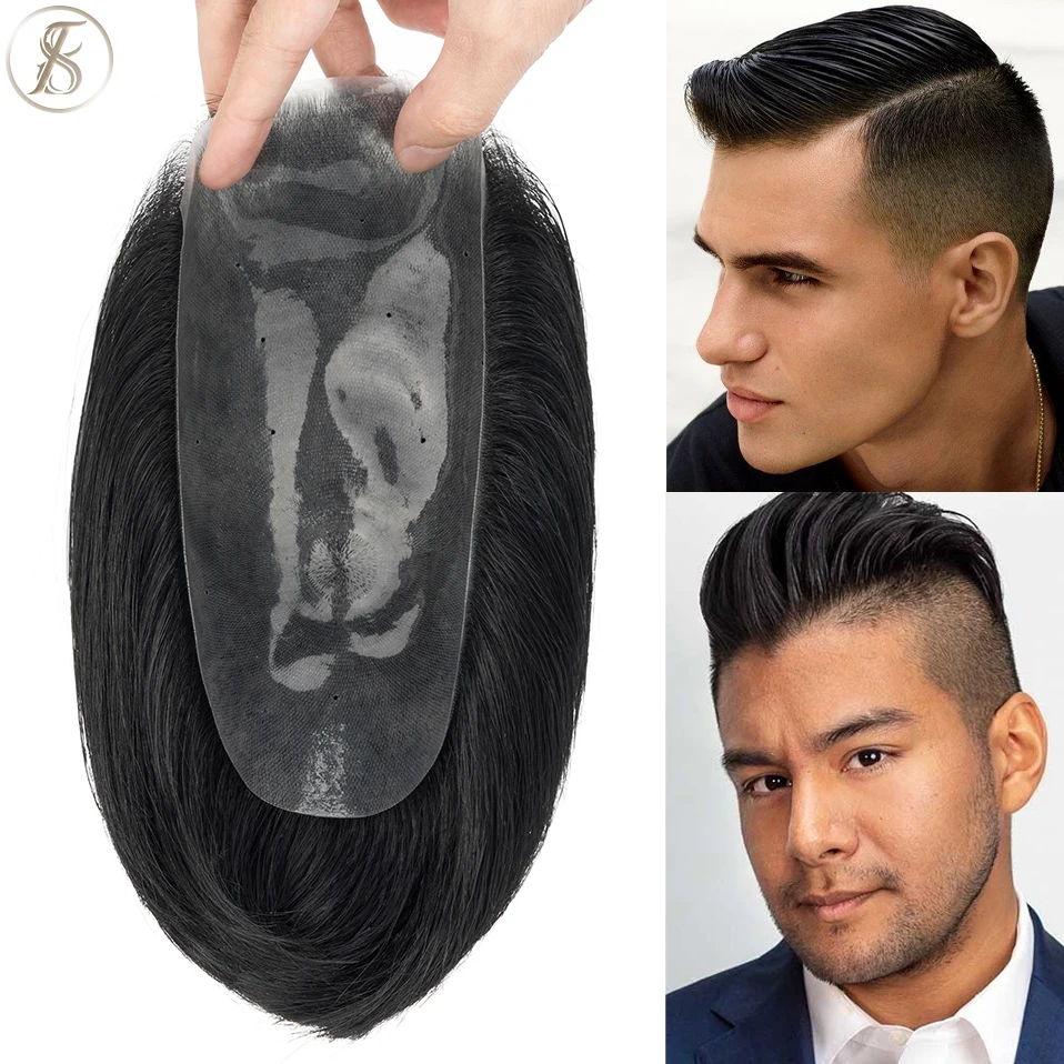 

TESS Human Hair Men Toupee Pompadour Hairstyle Hair Wig Natural Hair PU Hairpiece Invisible Extensions Male Replacement System