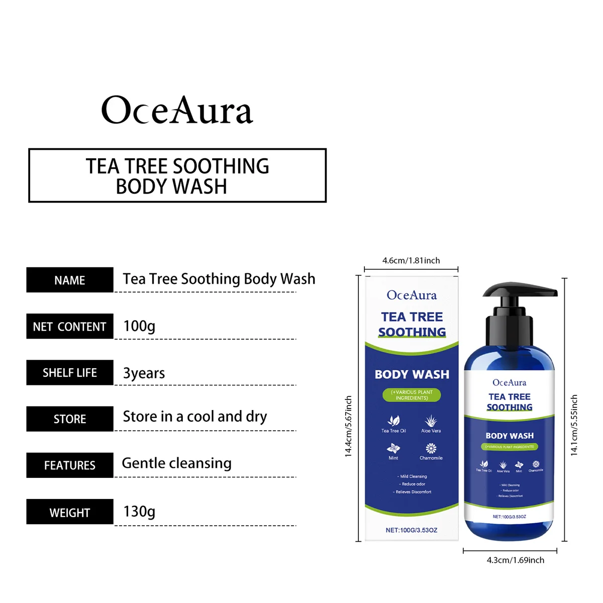 جل الاستحمام للعناية بشجرة الشاي من OceAura، دافئ ومرطب، تنظيف ومغذي للبشرة