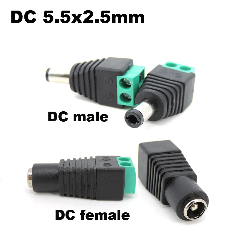 DC電源オスプラグジャックアダプターコネクター、単色LEDライト、cctv、12v、2.5x5.5mm、5.5x2.1mm