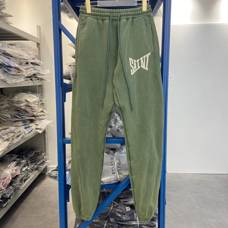 25SS جديد سانت السراويل الرجعية رسالة إعادة مطبوعة طباعة غسلها القديمة فضفاض الصوف Sweatpants الرباط مرونة الخصر بنطلون #6