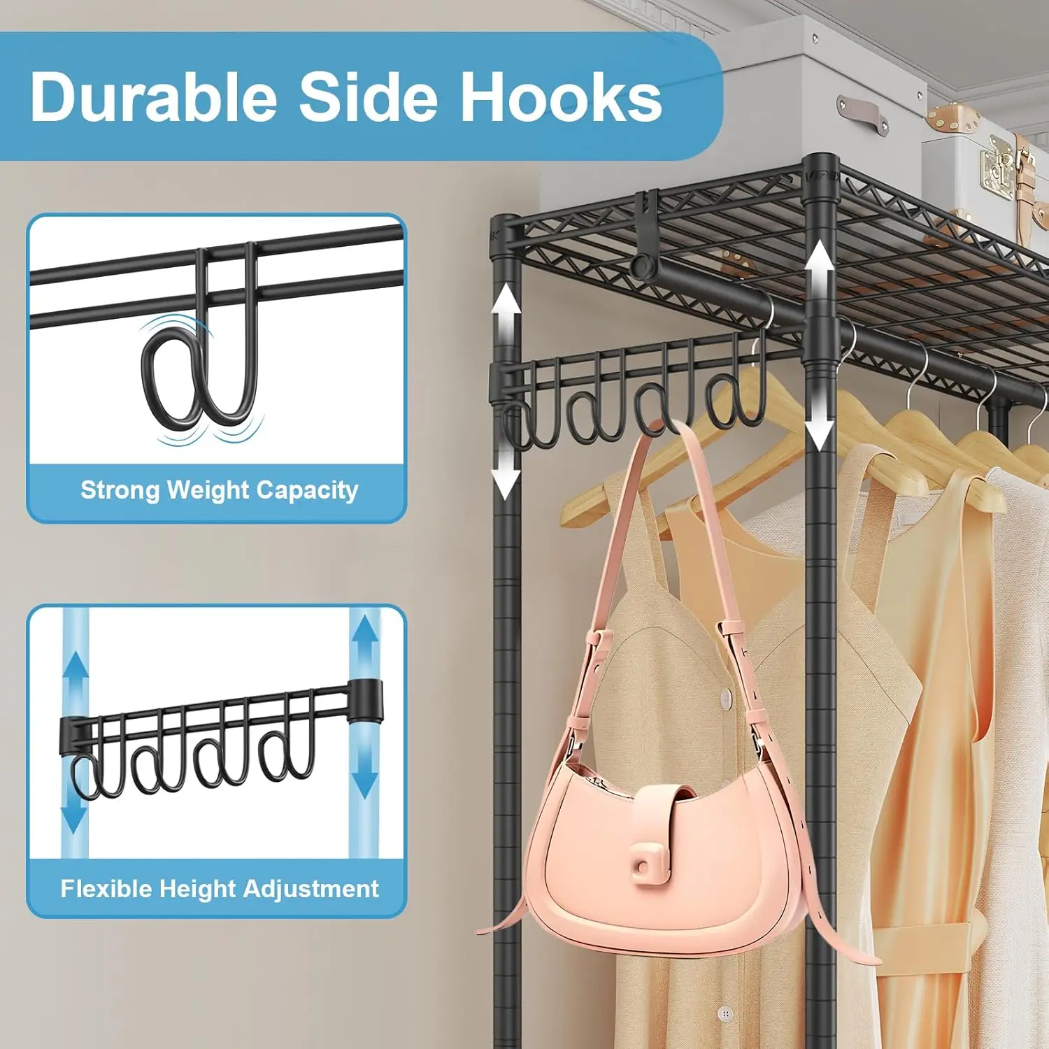 Coverd Clothes Rack, Heavy Duty Clothing Rack with Oxford Fabric Cover, Portable Closet with Adjustable Shelves & Hang Rods, Fre