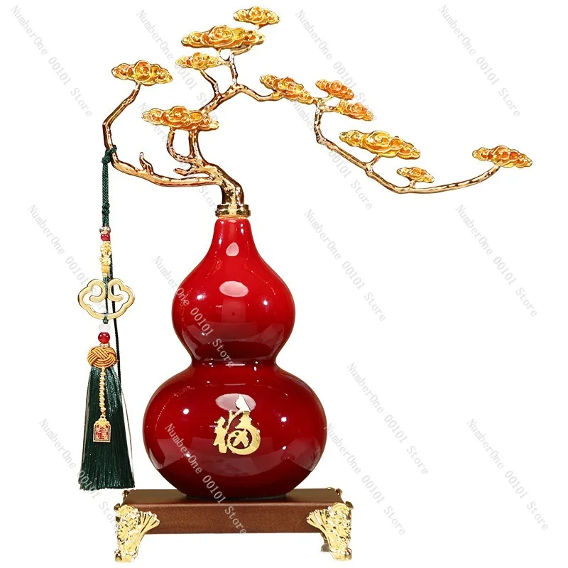 Elegante Figura de Calabaza con Nubes Auspiciosas, Nuevo Estilo Chino, Adorno de la Suerte Fu Lu, Decoración de Resina para el Hogar, Sala de Estar, Entrada, Vinoteca