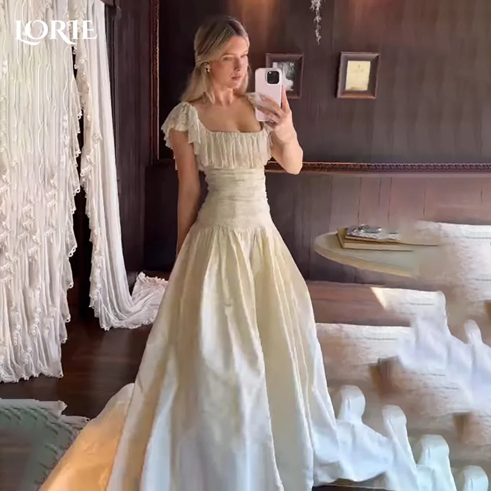 

LORIE Vintage Wedding Dress A-Line Shawl Short Sleeve Corset Princess Bridal Gown A-Line Squre Neck Ball Bride Gown Customized