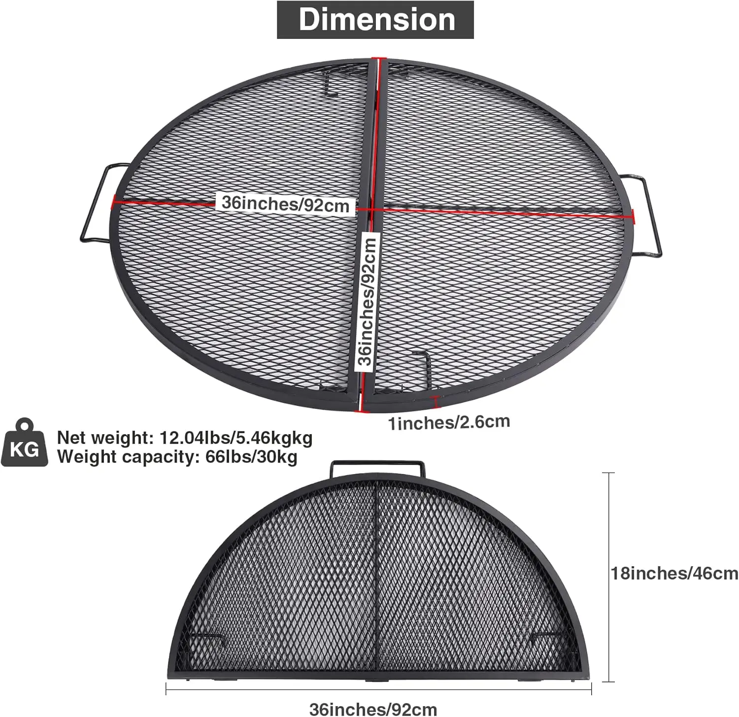 شبكات شواية الطبخ المحمولة من X-Marks، شبكة شواء مستديرة قابلة للطي شديدة التحمل، شبكة شواء Firepit بمقابض