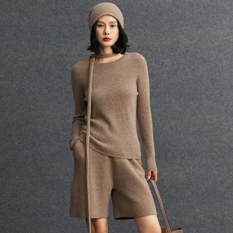 

women's 100% Cashmere O-neck Long Sleeved Solid Pullover Autumn Winter Simple Comfort Basic Sweater Warm Soft Knitted Top