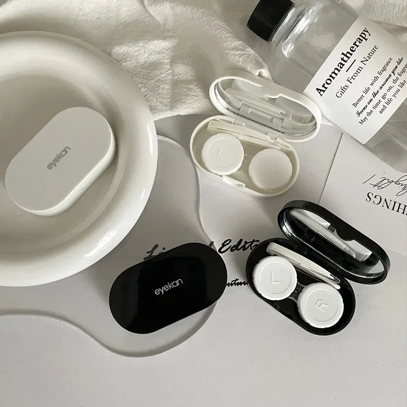 Boîte à lentilles de contact portable, prévenir les fuites, étui à lentilles noir et blanc, boîte de compagnon de lentilles de contact, soins des yeux