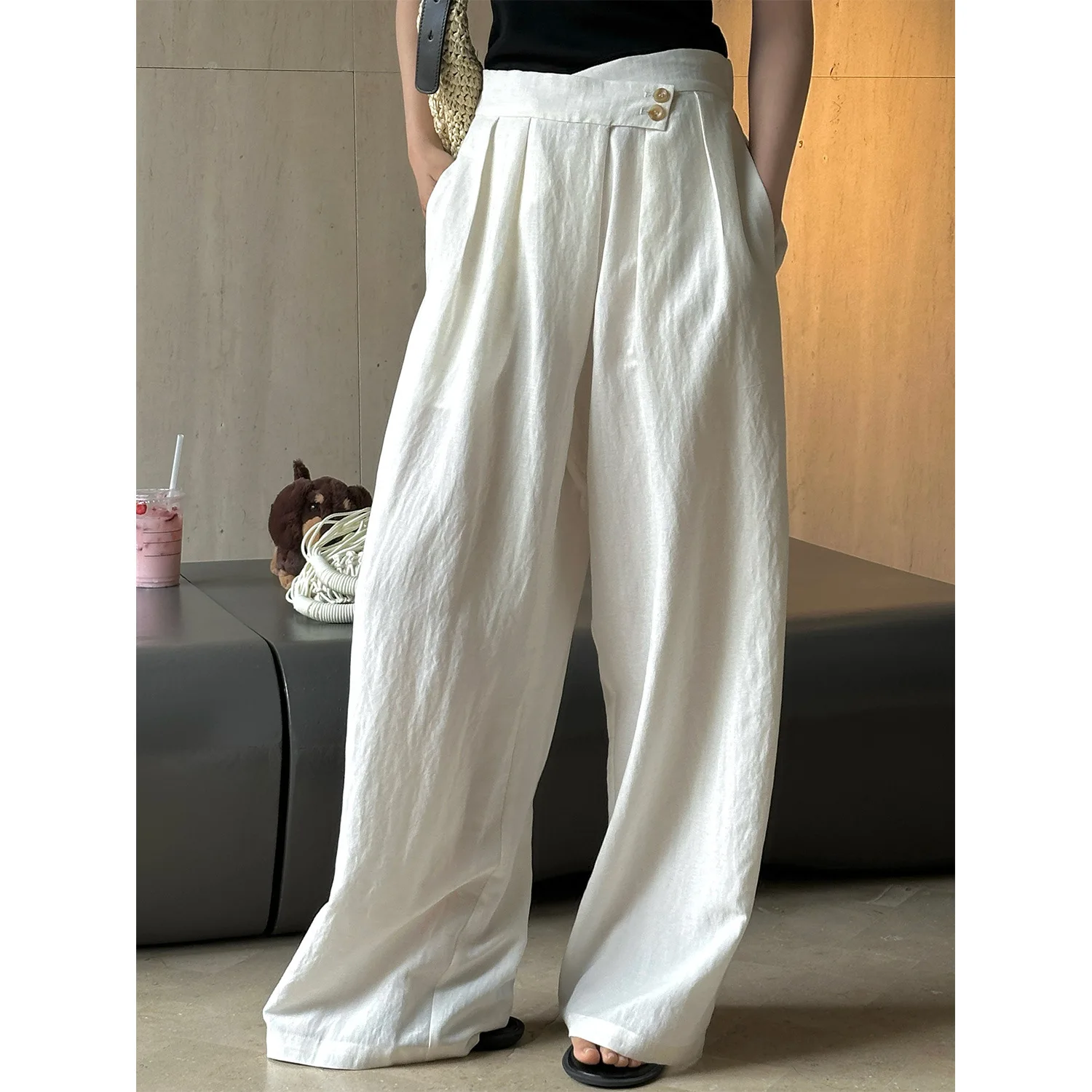 2024 Women Wide Leg Straight Pants High Waist Cotton And Linen Long Pants Pantalones Fashion Clothes Women Pants Female Trousers