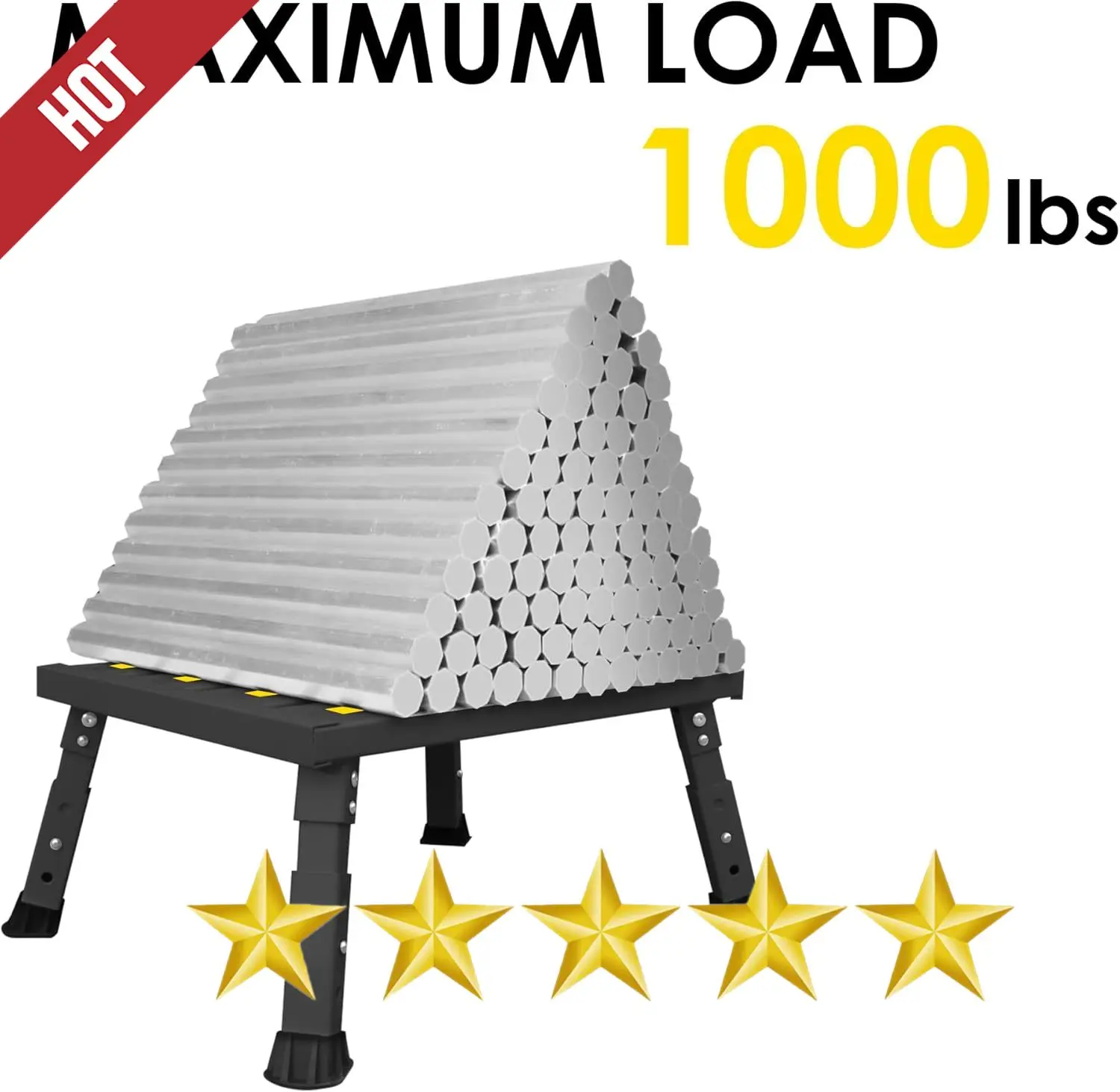 Escalón de aluminio de altura ajustable fácil de transportar, taburete con plataforma plegable estable, soporta hasta 1.000 lb, pies de goma antideslizantes