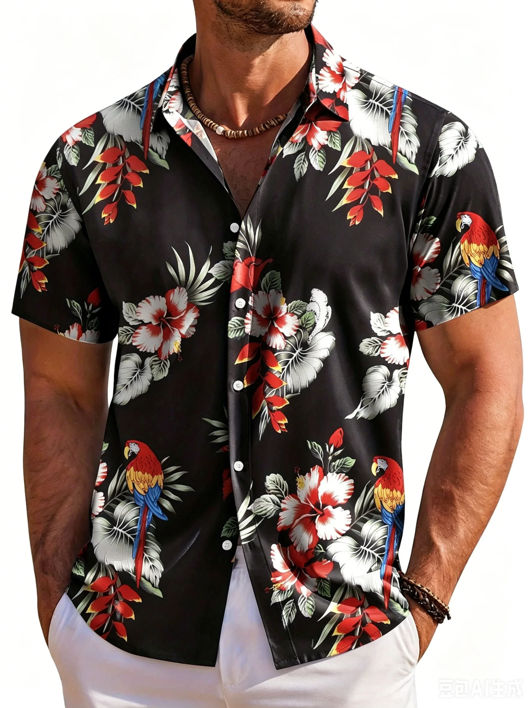 Hawaiian Men's Short Sleeved Shirt Premium 3D Plant-Print Casual Fashion