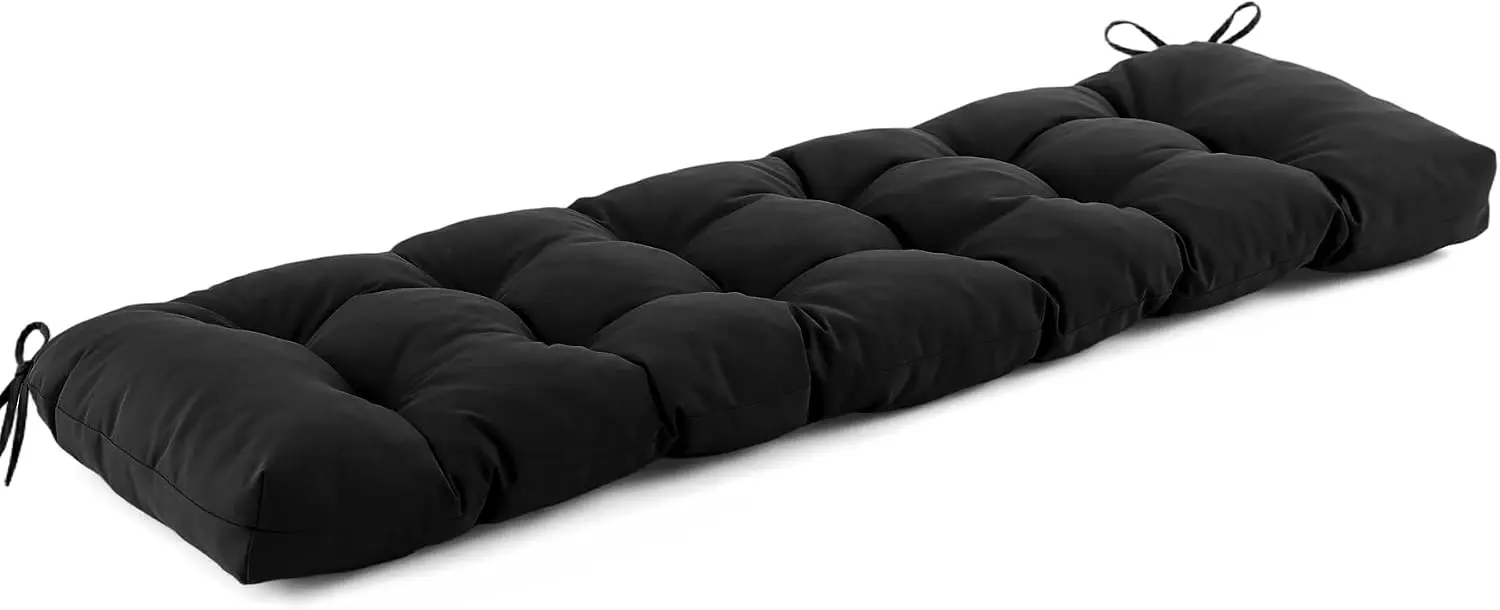 Outdoor Bench Cushion 48x18x5, Waterproof Fade-Resistant Tufted Memory Foam Patio Furniture Cushion with Non-Slip Straps, Black