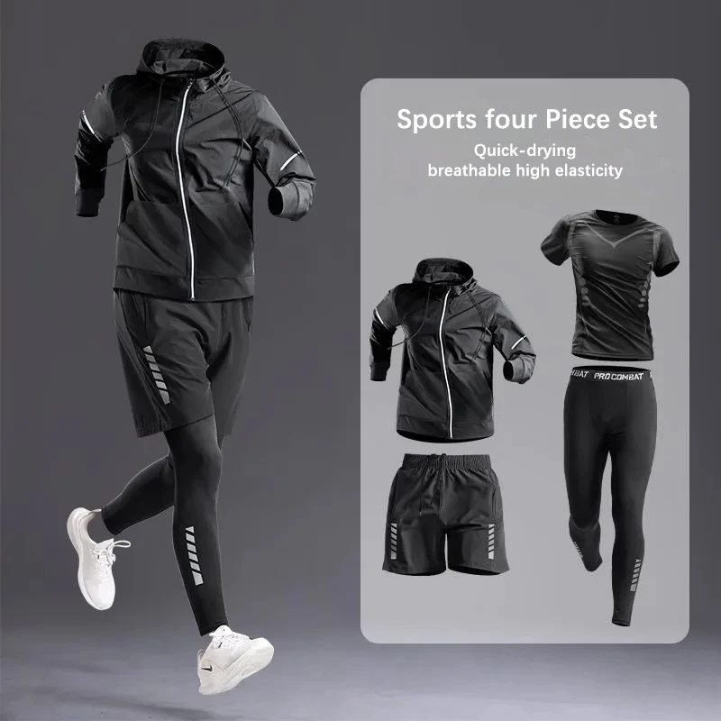 All-Season Men's Sportswear Set/Suit - Tracksuit for Running， Cycling, Fitness & Hiking，gym clothing men， jogging， boxing，5 pcs