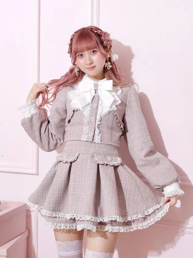 Japanese Mine Mass- Produced Lolita Skirt Set Outifits Women's Girls Sweet Cute Bow Lace Top and Skirt Two Piece Sets Spring New