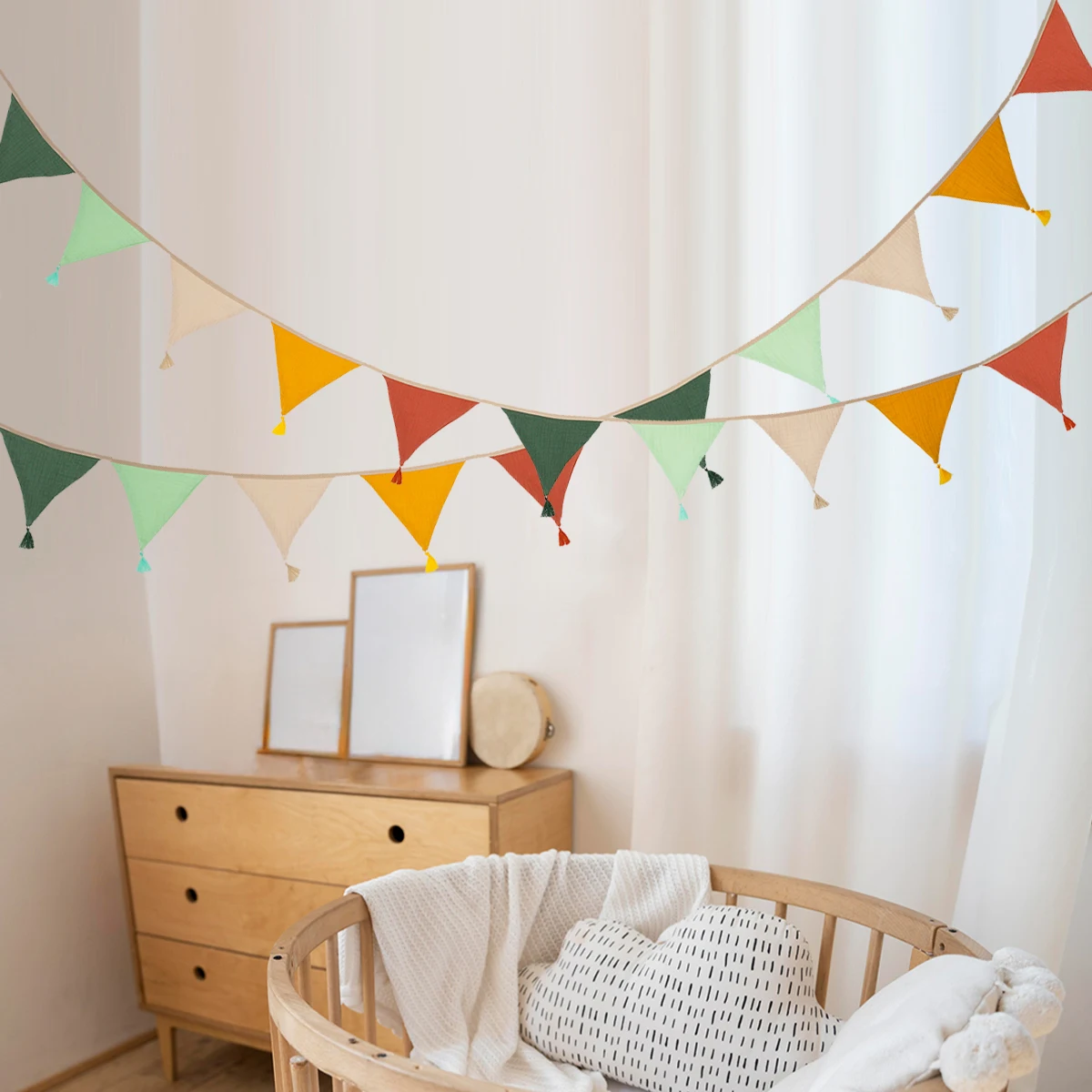 1 Juego de banderines de tela para guardería, 10 banderas triangulares con borla, decoración para fiesta de cumpleaños, pancarta para el hogar, Baby Shower, guirnalda de Carnaval