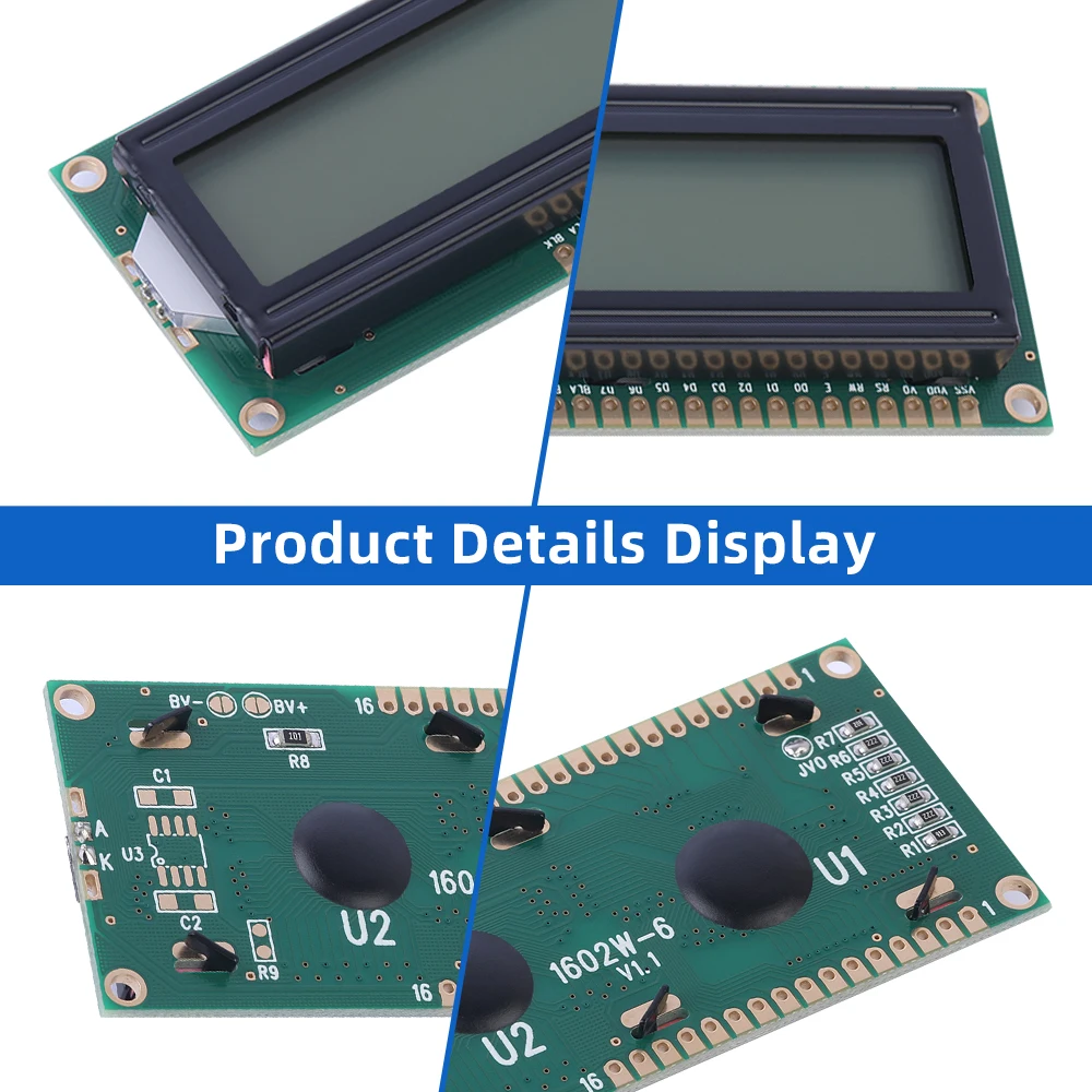 키릴 문자 디스플레이 화면, 회색 필름, 블루 문자, 1602W-6, 다중 단어, 2*16 LCD 전압, 5V, 3.3V, AIP31066L