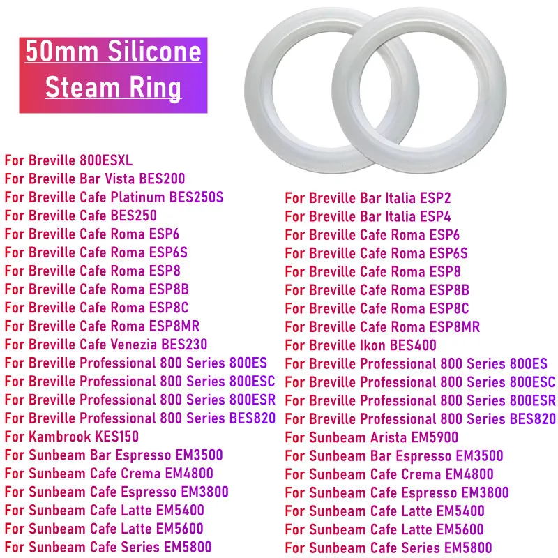 2pcs 50mm Silicone Steam Ring For Breville 800ES/192,800ES,ESP6/8,BES230 Espresso Machine Group Head Seal Gasket