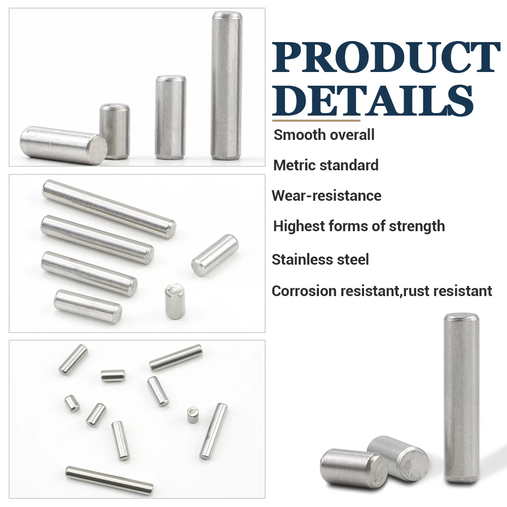 2-55pcs Cylindrical Pin Metal Dowel Pins M2 M2.5 M3 M4 M5 M6 M8 M10 Stainless Steel Locating Parallel Pins Solid Lock Pin