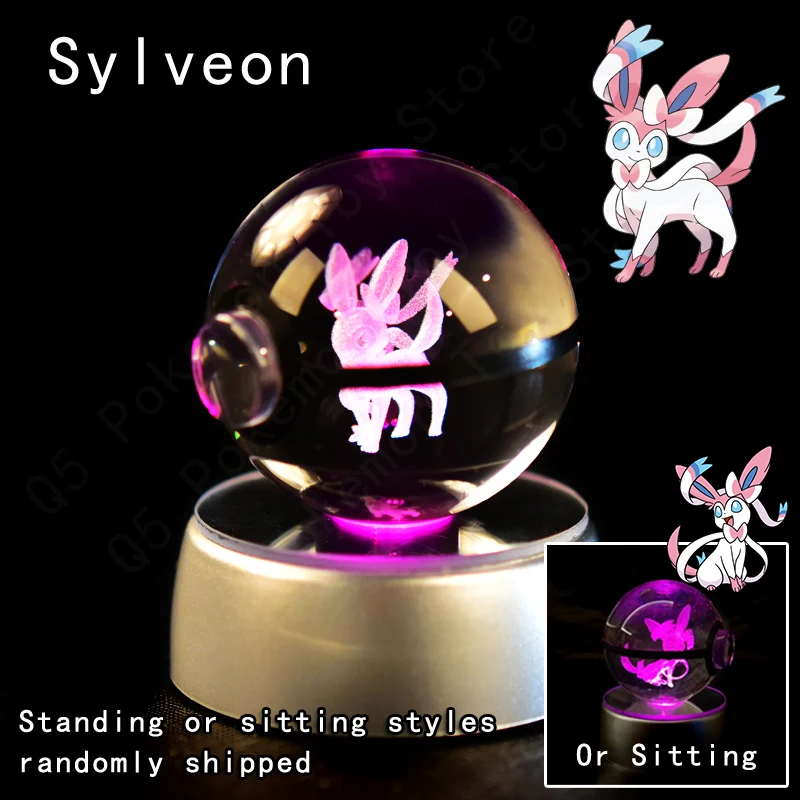 Pokemon Crystal Ball 3D Pikachu Mewtwo Mew Gengar Nachtlampje Lampvoet Pokeball Crystal Pokemon Glazen Bal Figuur Verjaardagscadeau
