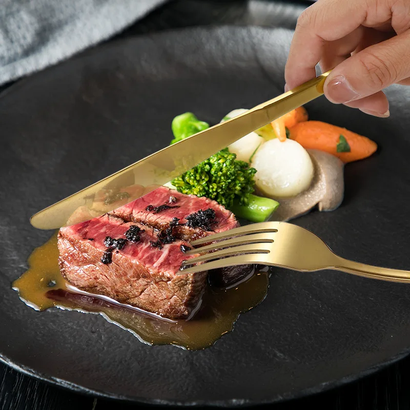 أوروبا مجموعة أدوات المائدة بسيطة الرجعية الفولاذ المقاوم للصدأ الخدمات صديقة للبيئة مجموعة أدوات المائدة 24 قطعة Juegos دي Vajilla ديكور المنزل EC50CJ #3