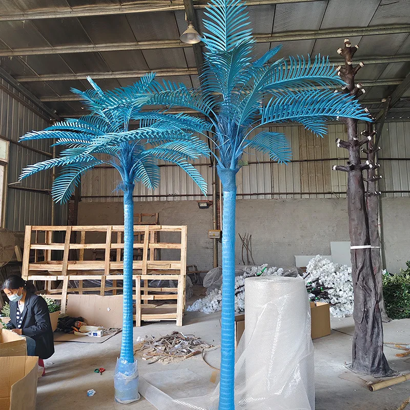 #￥Blue Soft Rubber Coconut Tree 300cm Large Landscape Fake Tree LeavesFlowers Indoor Outdoor DecorationEnvironment-Friendly High