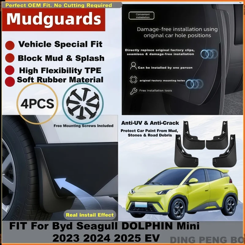 Mud Flaps Splash Guards For BYD Seagull Dolphin Mini 2023 2024 2025 ABS Fender Protector Cover EV Auto Accessories