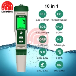 High Quality PH Meter 10 in1 TDS/Temp/EC/H2/ORP/S.G Water Quality Tester Pen Conductivity Detector Monitor Purity Measure Tool