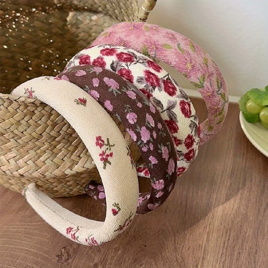 New Fashion Floral Twill Sponge Hairband for Women Girls Headwear Flower High Quality Headband Hair Hoop Adult Hair Accessories