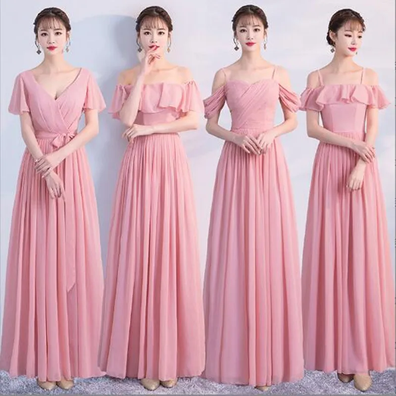 Chiffon Sleeveless Bridesmaid Dresses A-Line Floor-Length Simple Long Vestidos Bridesmaid Skirt  Prom Gown