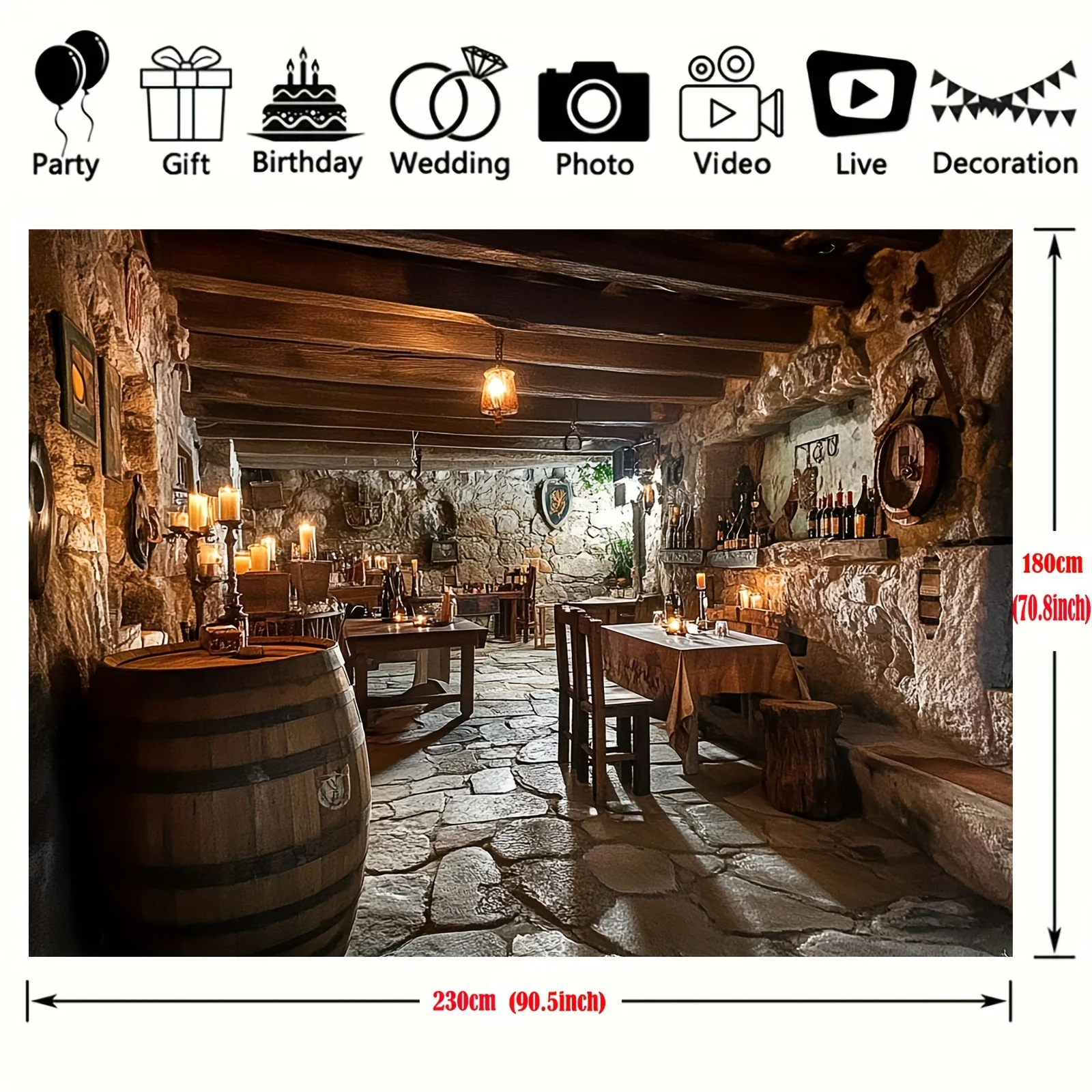 1PC Hotel Background Photography - Polyester stone wall and wooden ceiling theme photography background party