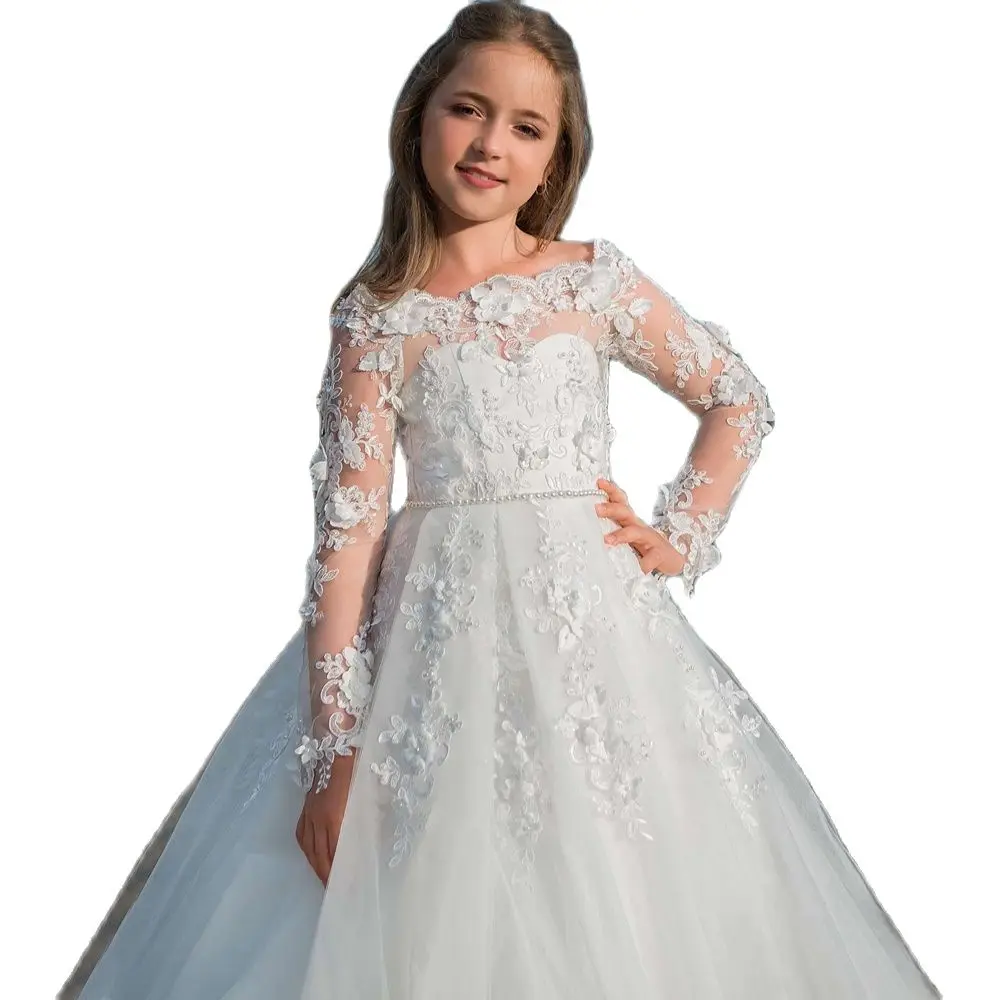 Vestidos daminha ชุดเดรสดอกไม้สำหรับงานแต่งงานลูกไม้ลูกไม้ชุดเด็กชุดราตรี First Communion ชุดสำหรับหญิง