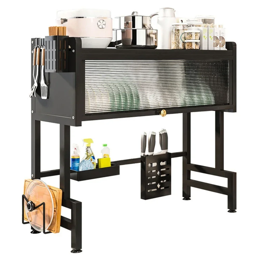 Kitchen Storage Cabinet Steel Over The Sink Dish Drying Rack 3-Tier Utensil Cup Holder Large Over The Sink Dish Rack with Cover view 5