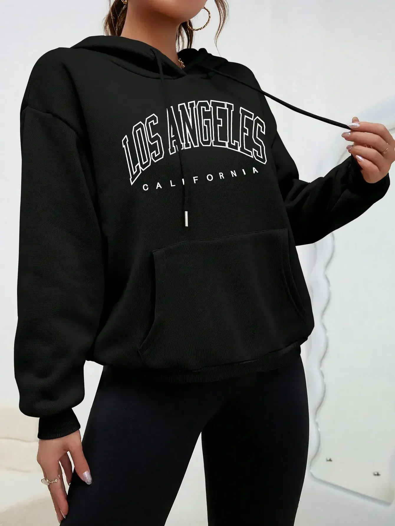 หญิงLos Angeles Art Letter Designผู้หญิงStreetwearสไตล์อเมริกันแฟชั่นSweatshirtฤดูใบไม้ร่วงHip Hop Hoodies Casual Top