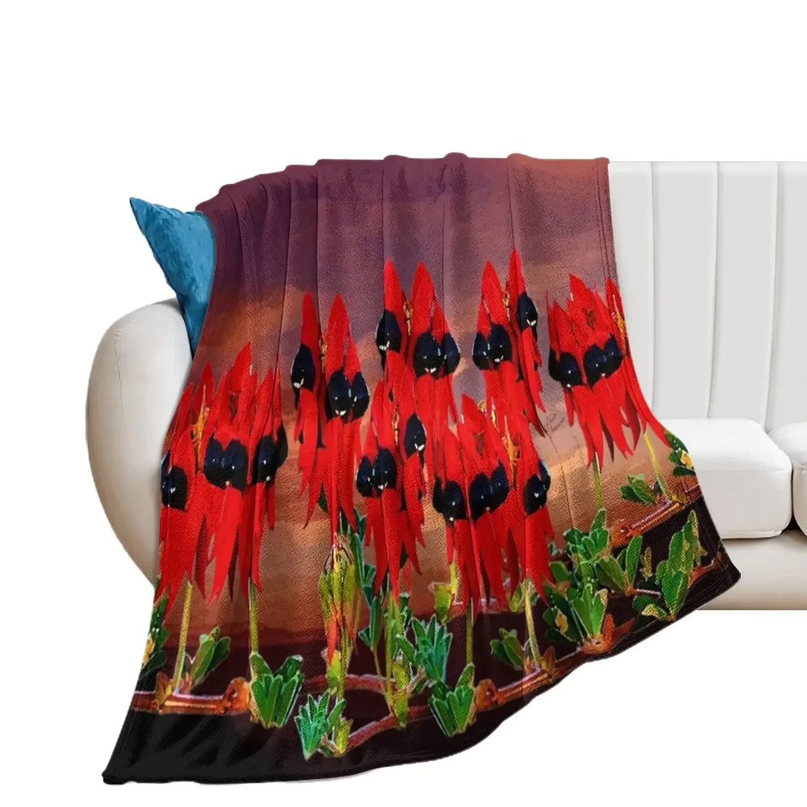 Aussie Sturt Desert Pea Throw Blanket Bed Fashionable Soft Big Blankets