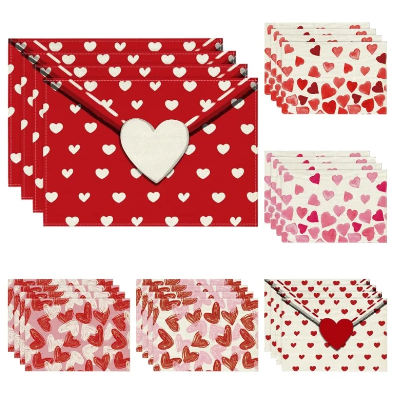 

Love Letter Design Placemat Heart Pattern Linen Non-slip Table Mat Romantic Home Decor Mats Valentine's Day Table Decor Placemat