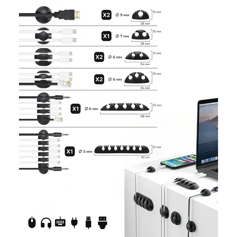 173 قطعة مشبك كابل إدارة كم قابلة لإعادة الاستخدام رباط للكابل مشابك سلكية ذاتية اللصق قاعدة تثبيت مكتب إدارة الكبلات طقم منظم