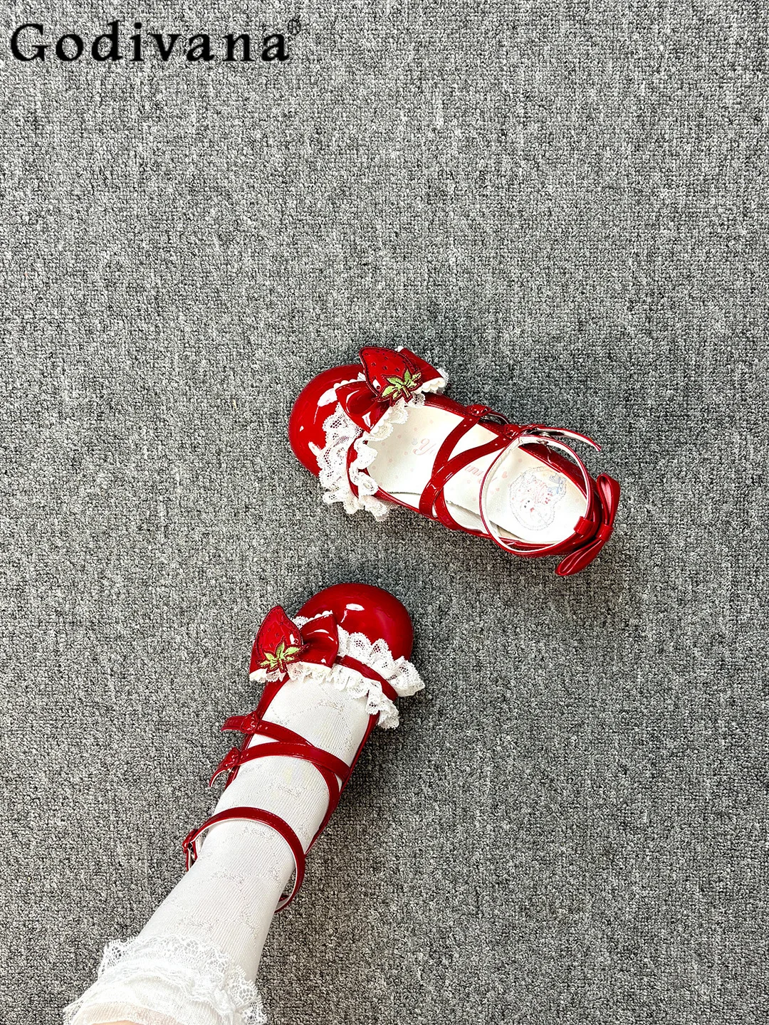 

Japanese sweet girl original lolita high heels round head thick heel cute lace bow jk uniform Mary Jane single shoes