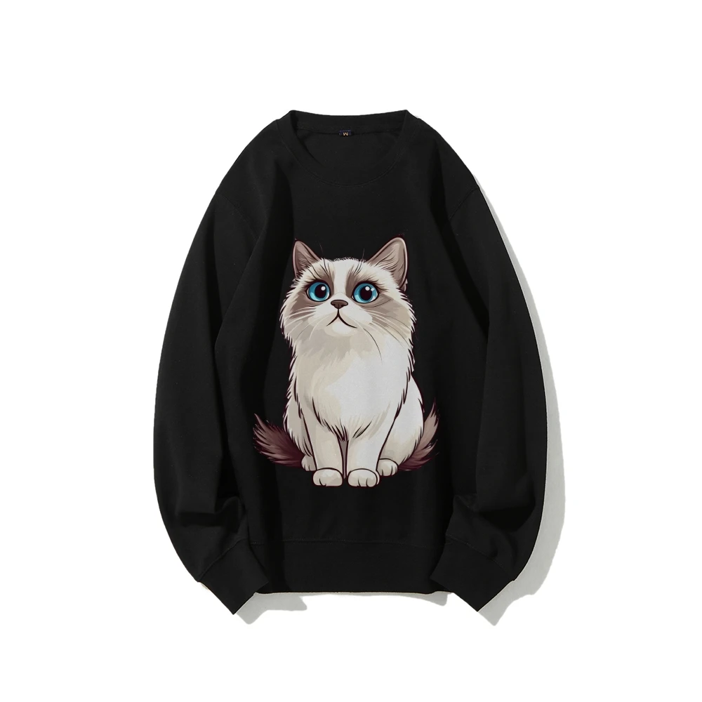 

Y2k Graphic Sweatshirt Cute Cat with Big Eyes Print Lovable Gentle Free Style Soft Fabric for Feline - Loving Casual Looks