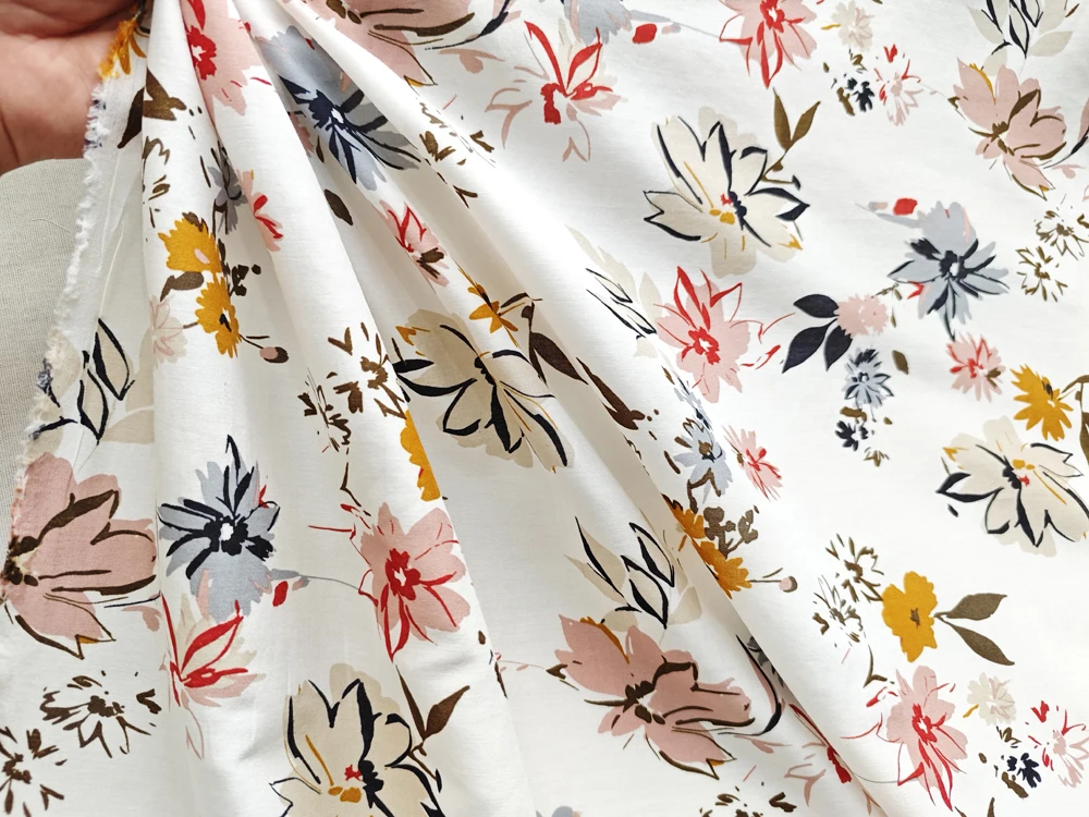 54'' Wide By Meter White Floral Soft Natural Silk Cotton Fabric Mulberry Silk Scarf Shirt Wedding Dress Material view 5
