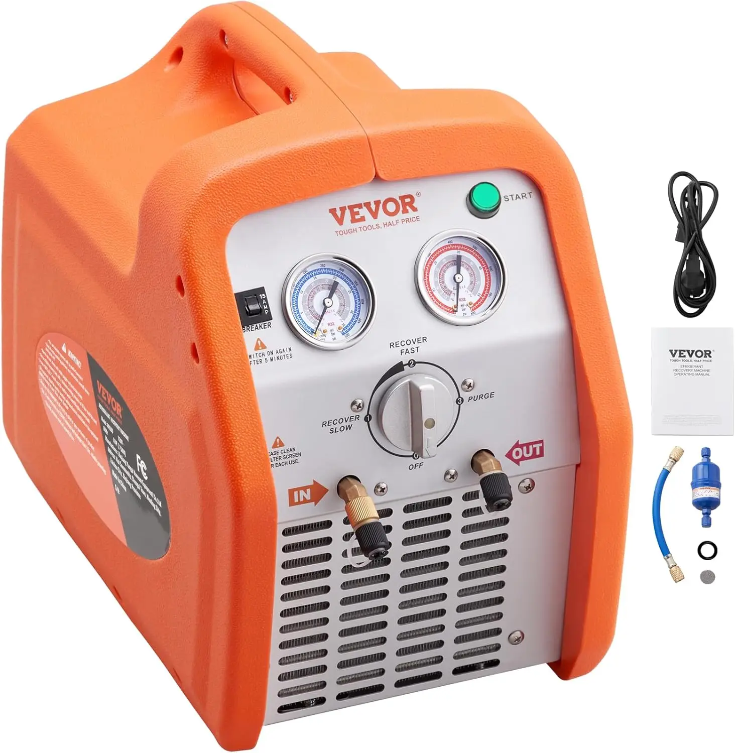 

1 HP Refrigerant Recovery Machine - Dual Cylinder Portable AC Recovery Machine with High Pressure Protection 120V 60Hz