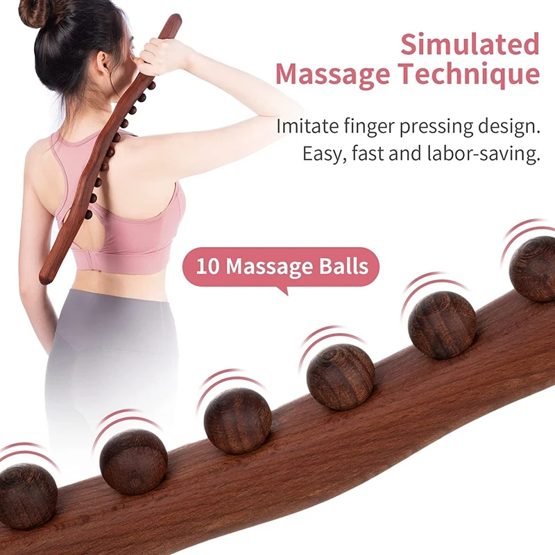 10 Beads Guasha Scraping Stick Wooden Massage Tools For Neck And Back Pain Stomach Body Shaping Anticellulite Leg