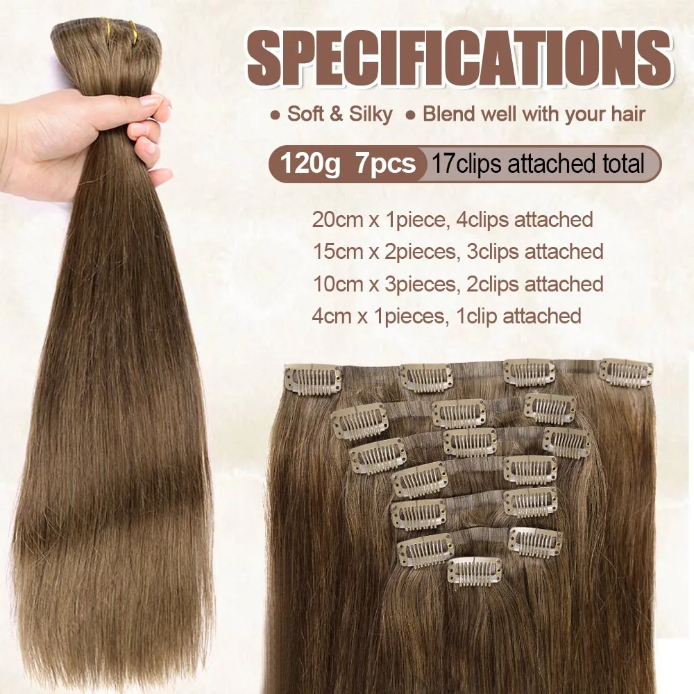 PU Seamless Clip In Hair Extensions Human Hair Natural Invisible PU Tape Clip In Human Hair Extensions Full Head For Women 120g