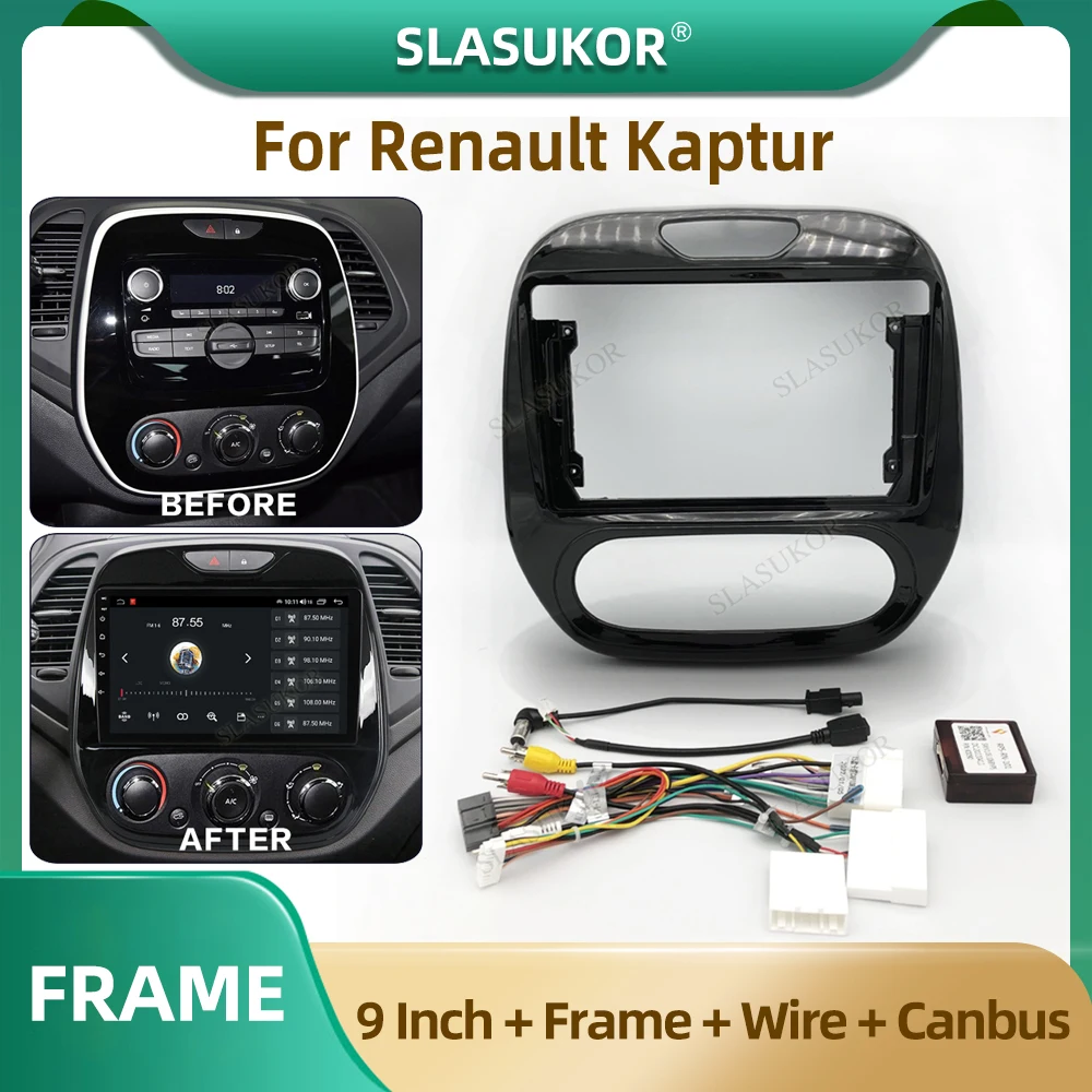 9 Inch Car Radio Fascia For Renault Kaptur Captur 2016-2019 Car Radio Panel Player Audio Frame Dashboard Mount Kit With Wire