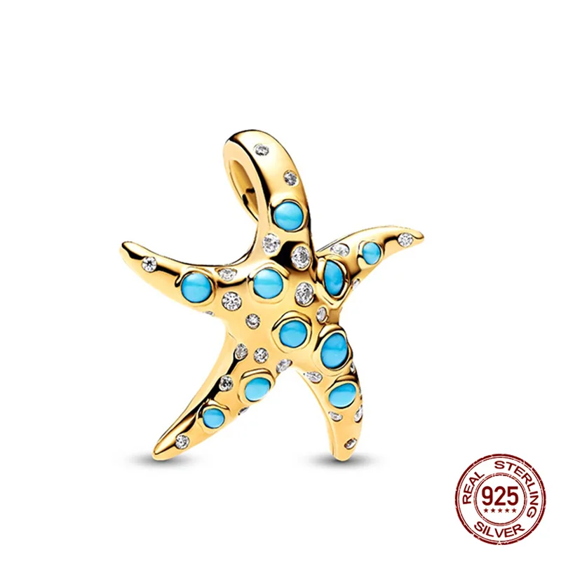 Charm-Anhänger aus 925er Silber mit blauem Ozean-Lebensmotiv, passend für 3-mm-Originalarmbänder, für Damen, DIY-Anhänger, luxuriöses Schmuckgeschenk, Sonderangebot