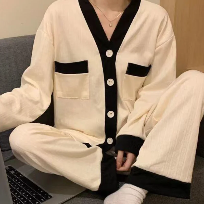 الربيع والخريف اللون مطابقة طالب الكرتون عادية 2 قطعة مجموعة الملابس النسائية مثير بيجامة الحلو المنزل دعوى بنطلون مجموعات #6