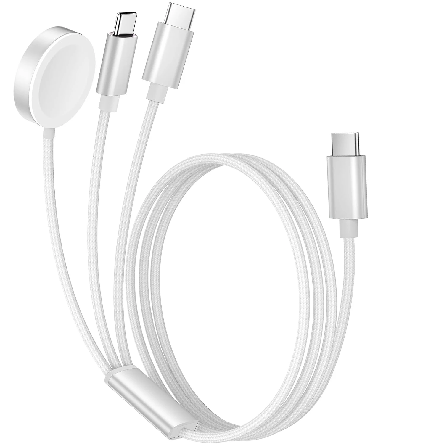 Câble USB-C 3-en-1 pour Montre, Câble de Charge Magnétique Sans Fil Multi-Usage Compatible avec iWatch Ultra 2/SE 2/Series, iPhone 17