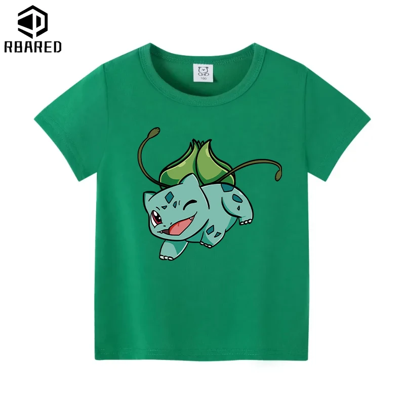 Children Top Shirts Pokémon 100% Cotton Short Sleeve Children's -shir T Shirt Tops Stumble Guys 2024 Kids Clothes Pikmin Girls