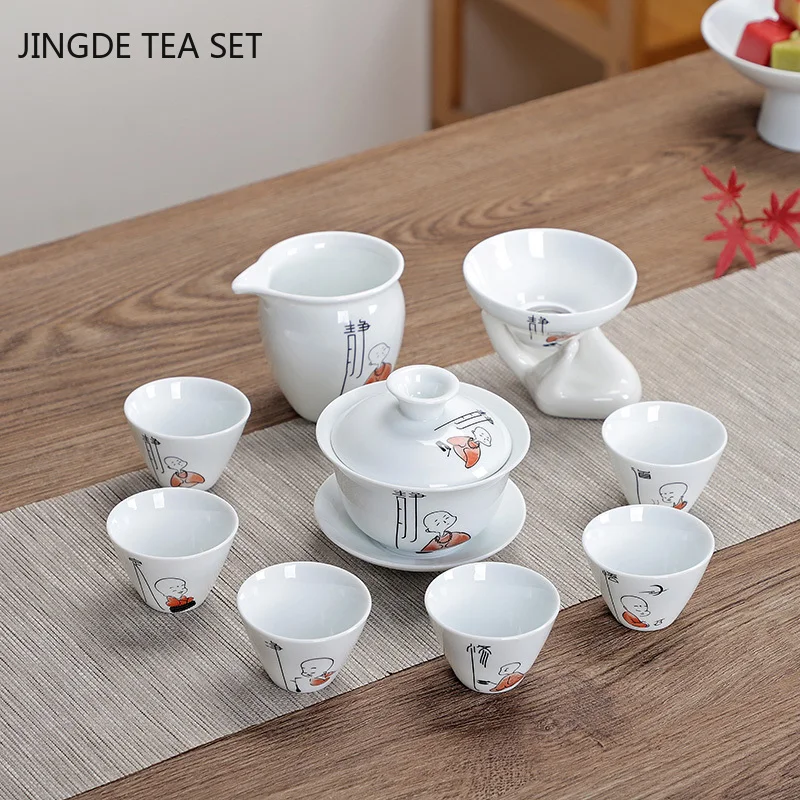 

Customized Ceramic Tea Sets Household Tea Pot and Cup Set White Porcelain Gaiwan Tea Maker Tradition Tea Ceremony Accessories