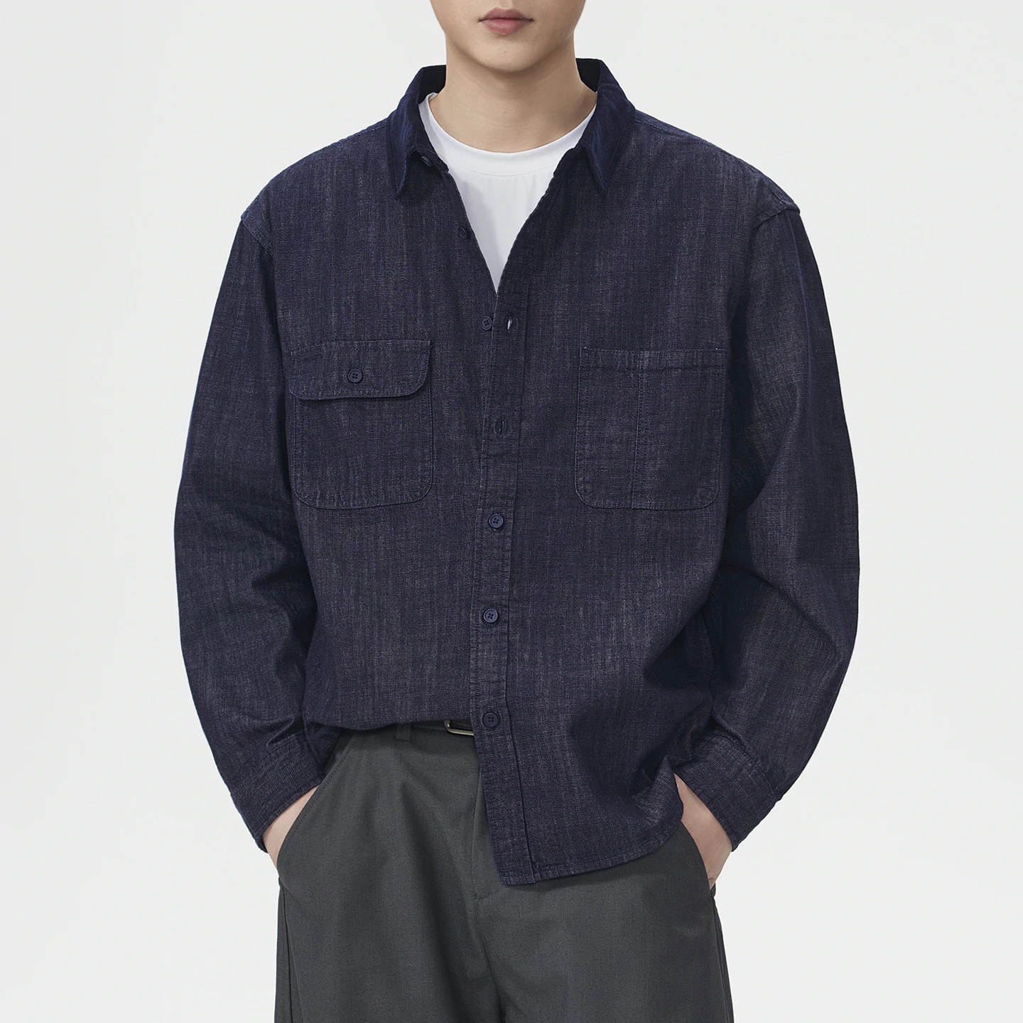 

Men Vintage Fashion Loose Casual Long Sleeve Denim Commute Shirts Male Japanese Korean Streetwear Cargo Shirt Blouses