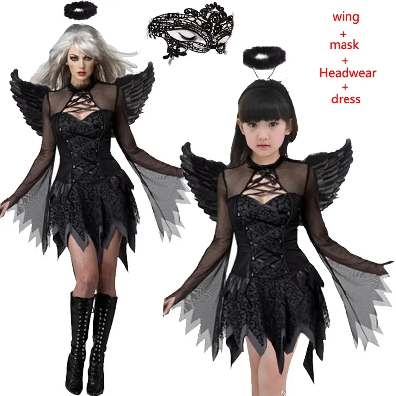 ♥ Disfraz de Halloween para Niña, Vestido de Tutú de Vampiresa o Bruja con Diadema y Alas de Murciélago, Estilo Gótico Vintage, Sexy y Ajustado, para Carnaval, Nuevo 2026