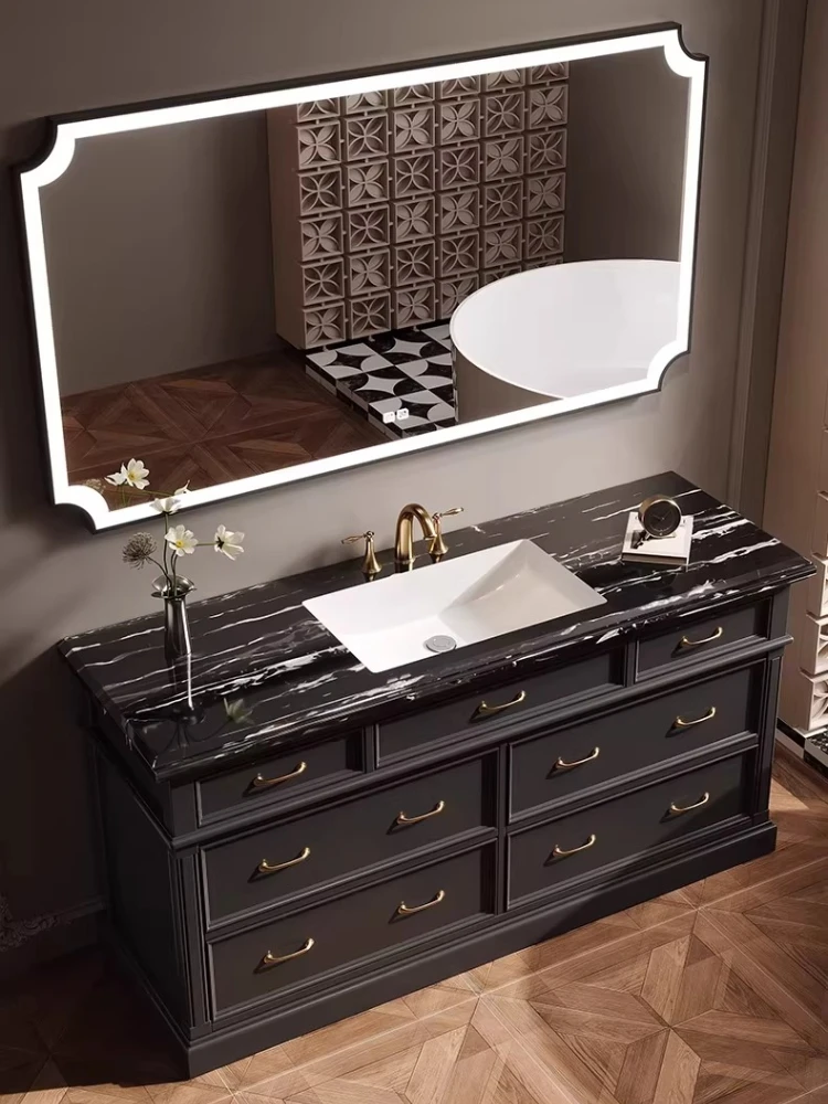 

French retro wind rock slab bathroom cabinet floor cabinet natural luxury stone washbasin toilet washstand